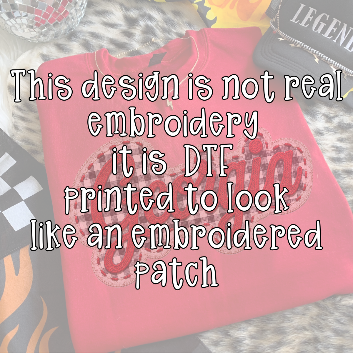 Georgia Embroidered Look T-Shirt or Sweatshirt | Red Black Gingham Game Day Shirt | Georgia Football Fan Tee