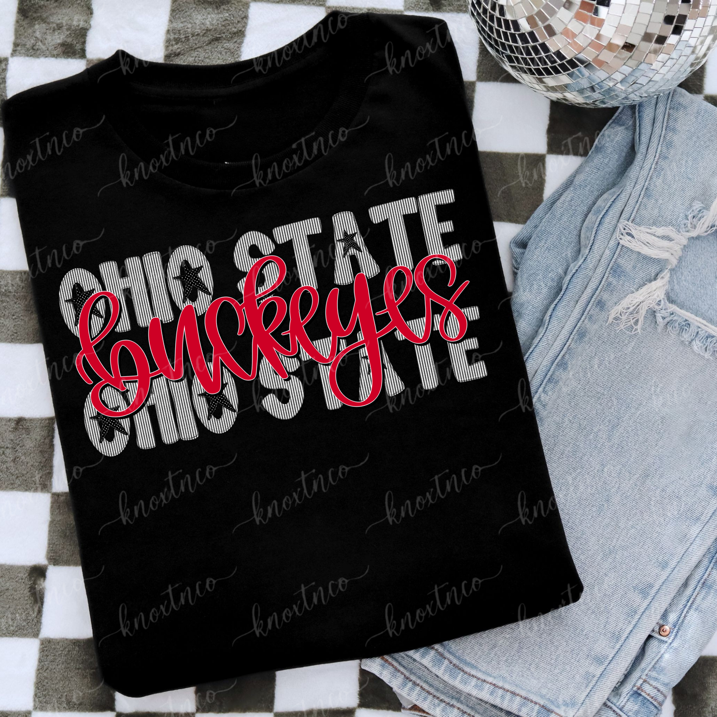 Ohio Buckeyes Seersucker Graphic Stars and Stripes Tee & Sweatshirt