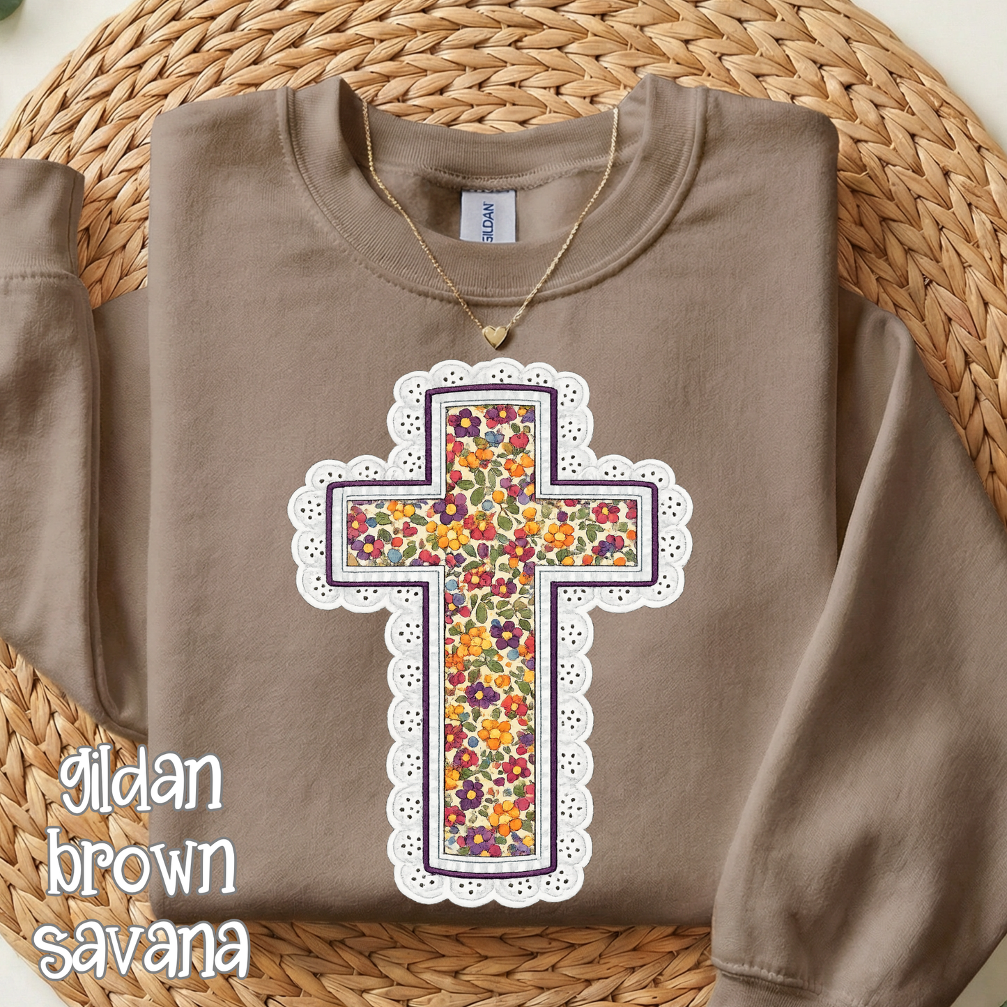 Comfort Colors Brand Fall Cross Lace Look Comfort Colors T-Shirt - Autumn Floral, Fall Christian Shirt