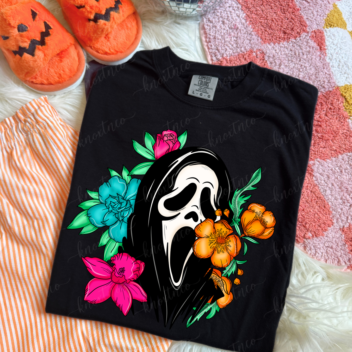 Ghostface Floral Halloween Comfort Colors Shirt | Colorful Spooky Season Horror Tee