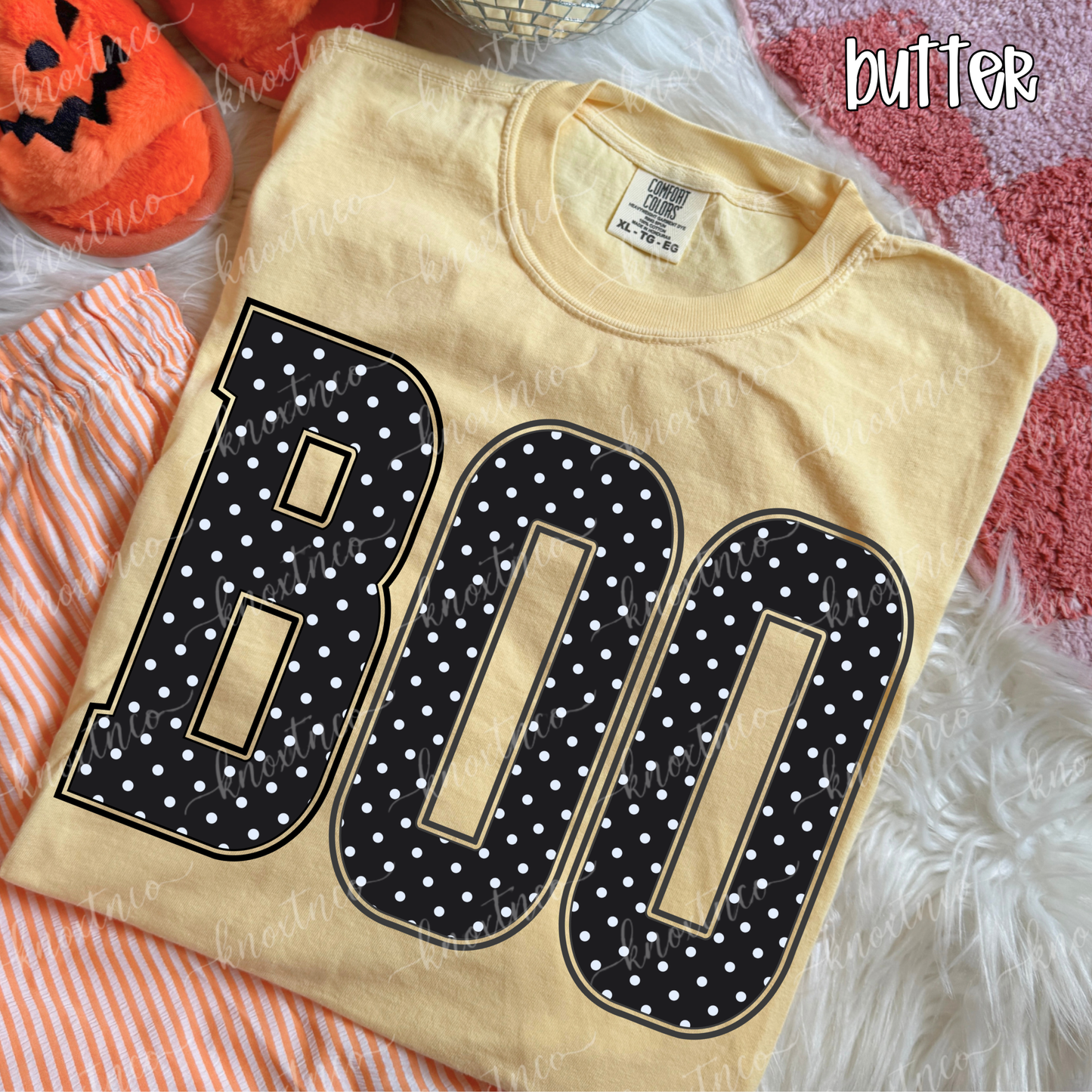 BOO Halloween Comfort Colors T-Shirt | Polka Dot Spooky Season Graphic Tee