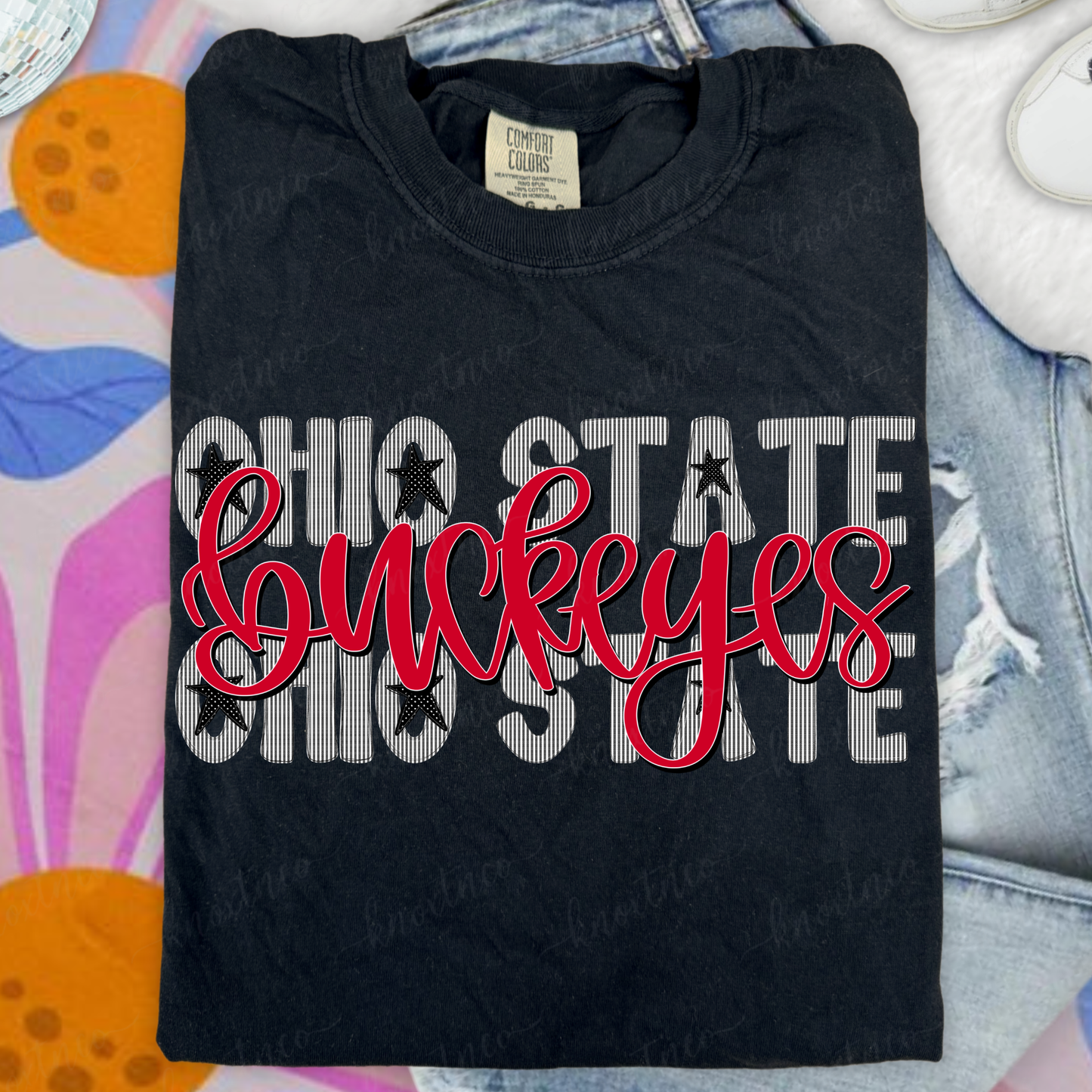 Ohio Buckeyes Seersucker Graphic Stars and Stripes Tee & Sweatshirt