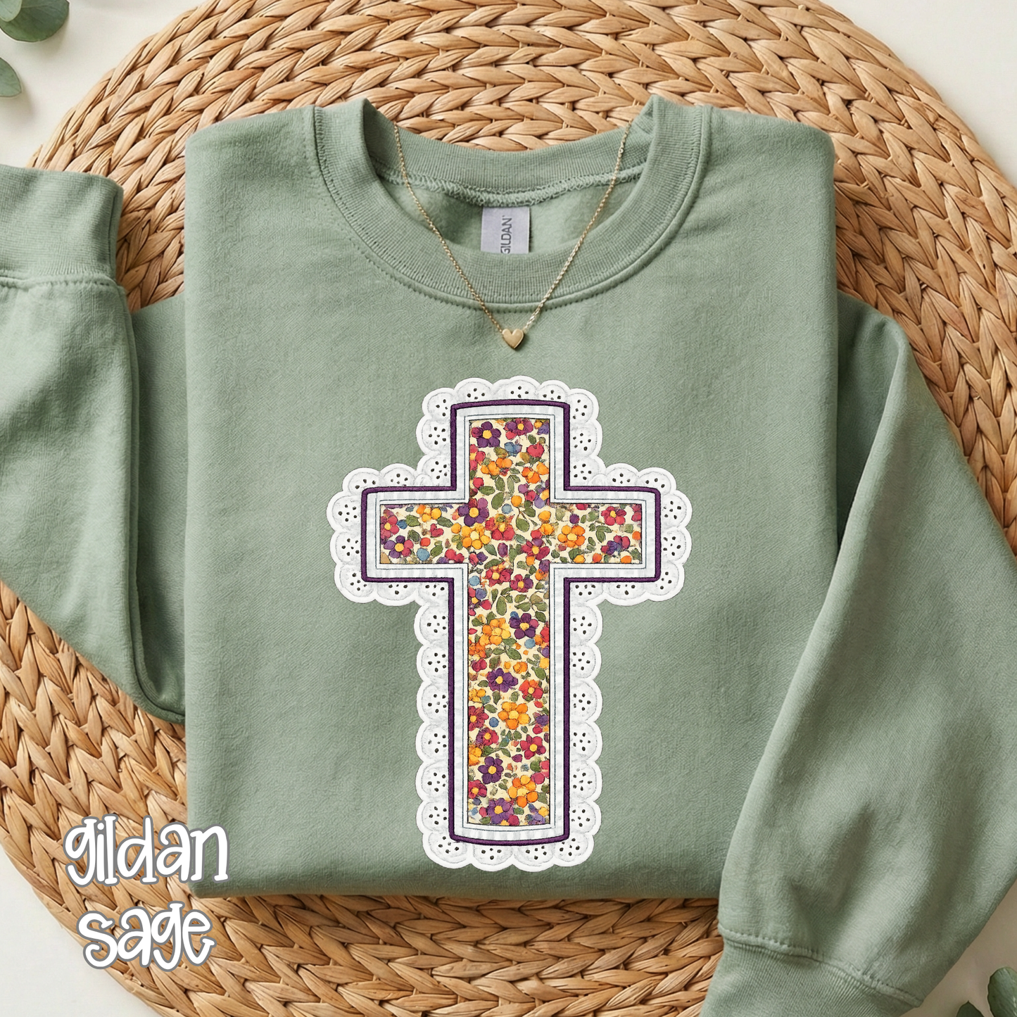 Comfort Colors Brand Fall Cross Lace Look Comfort Colors T-Shirt - Autumn Floral, Fall Christian Shirt