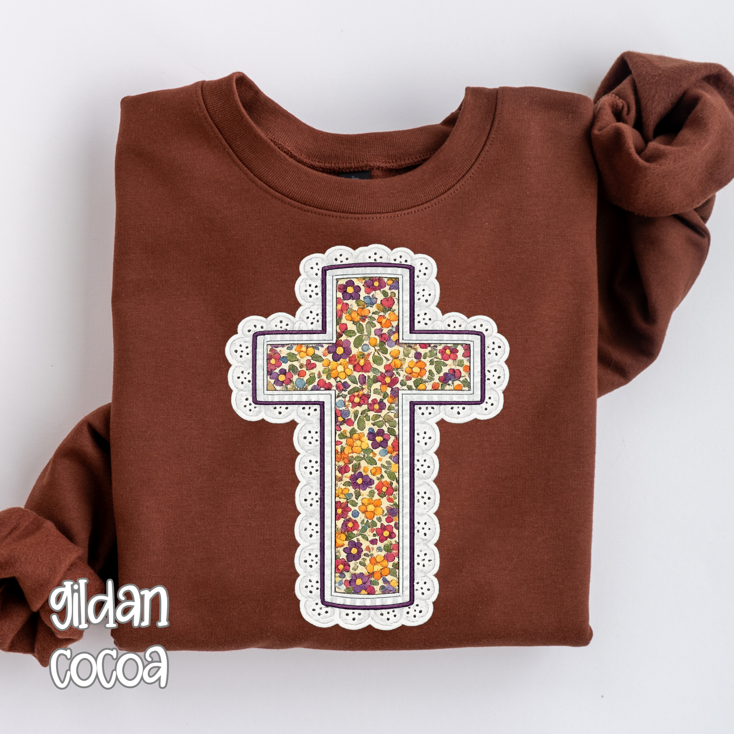 Comfort Colors Brand Fall Cross Lace Look Comfort Colors T-Shirt - Autumn Floral, Fall Christian Shirt