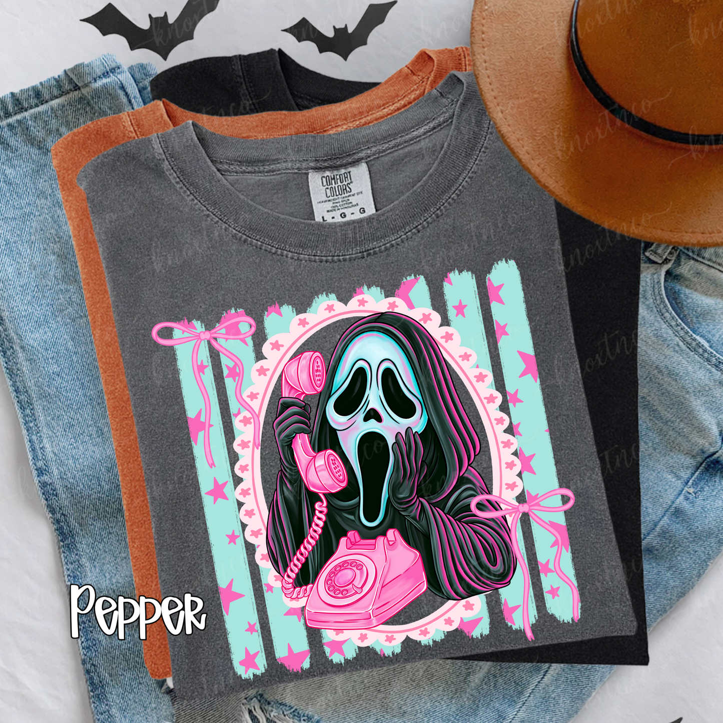Ghostface Pink Telephone Tee – Comfort Colors Pastel Horror Shirt