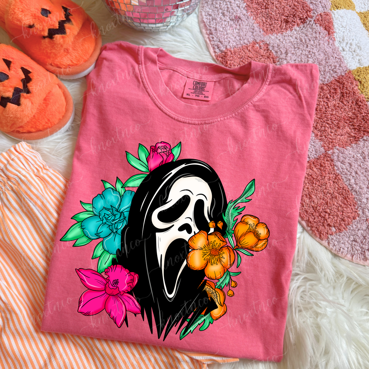 Ghostface Floral Halloween Comfort Colors Shirt | Colorful Spooky Season Horror Tee