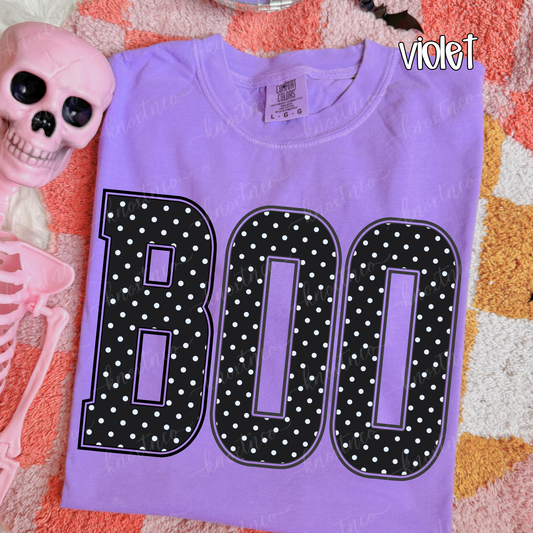 BOO Halloween Comfort Colors T-Shirt | Polka Dot Spooky Season Graphic Tee