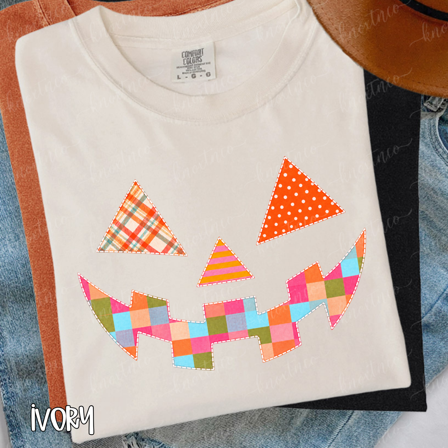 Quilt-Look Jack O’ Lantern Comfort Colors® T-Shirt | Patchwork Pumpkin Halloween Fall Tee