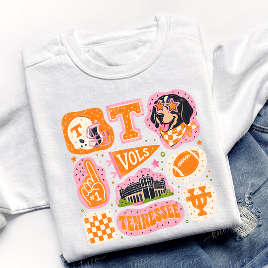 Retro Tennessee Game Day Collage Shirt & Sweatshirt | Go Big Orange Fan Apparel Pink UT Shirt Small to 3X