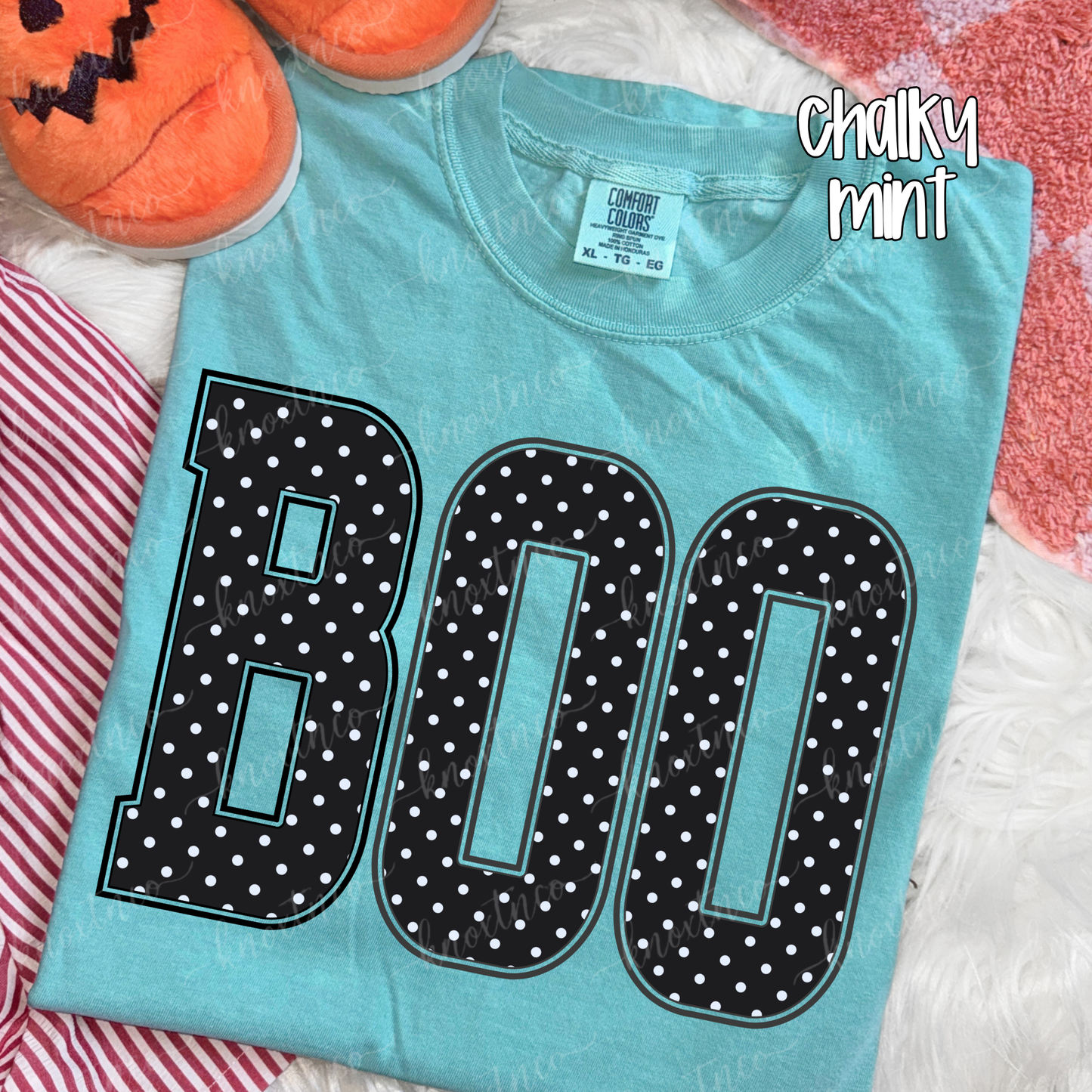 BOO Halloween Comfort Colors T-Shirt | Polka Dot Spooky Season Graphic Tee