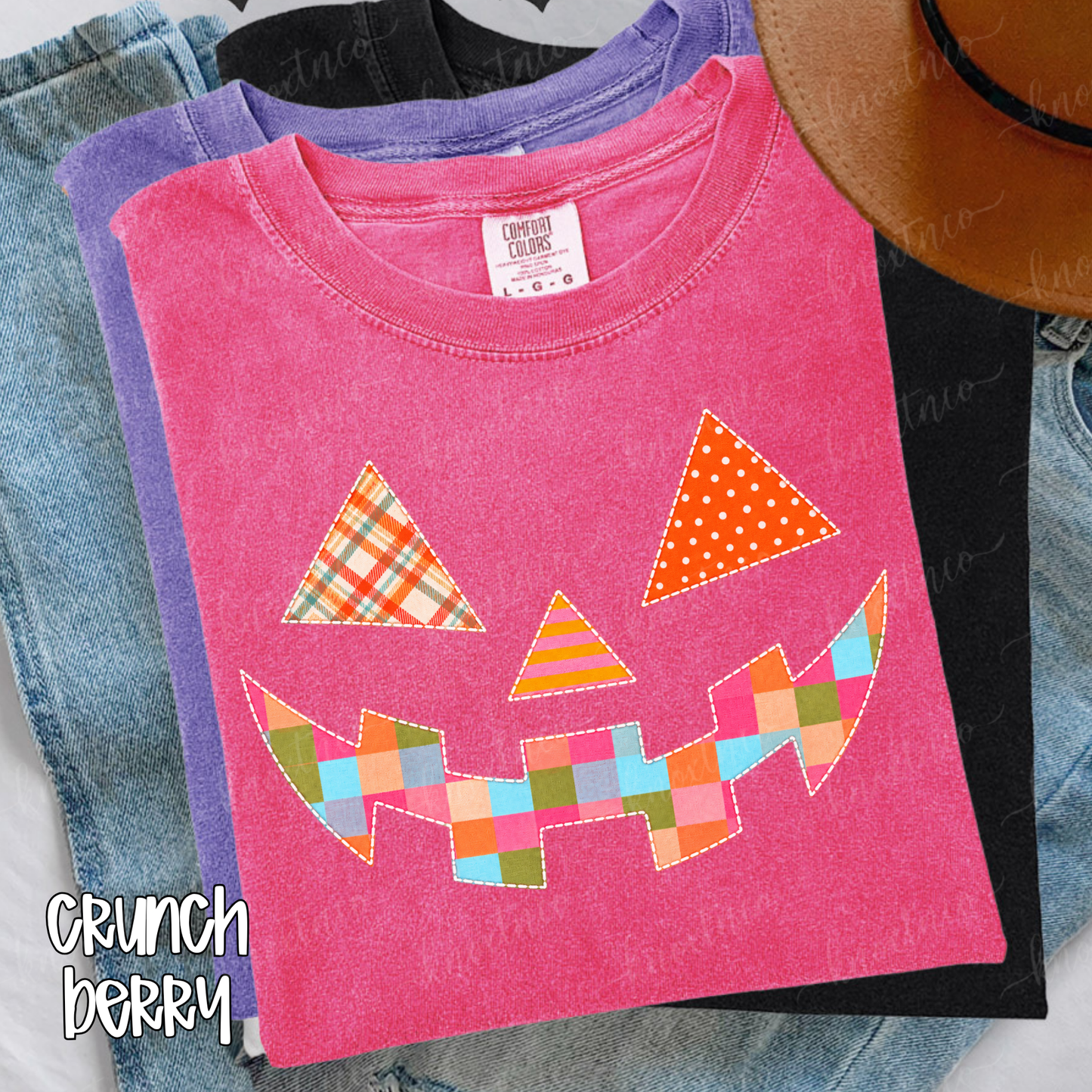 Quilt-Look Jack O’ Lantern Comfort Colors® T-Shirt | Patchwork Pumpkin Halloween Fall Tee