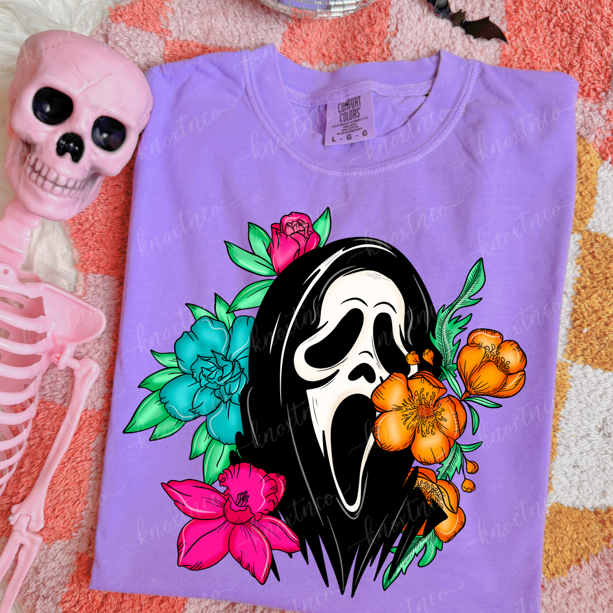 Ghostface Floral Halloween Comfort Colors Shirt | Colorful Spooky Season Horror Tee