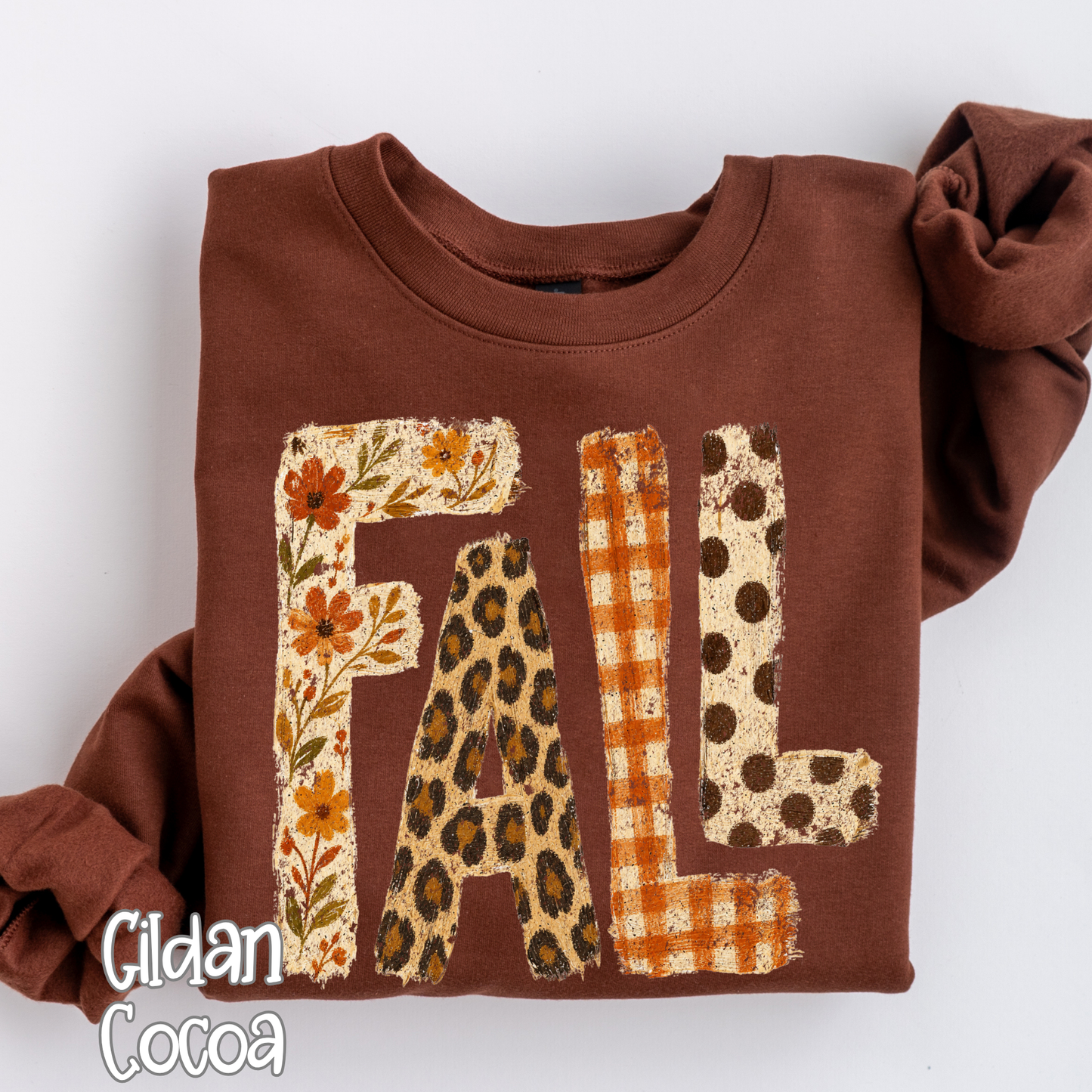 Retro Patchwork "FALL" Comfort Colors T-Shirt - Autumn Floral, Leopard Print & Buffalo Plaid Lettering Tee, Pressed & Shipped from East Tennessee