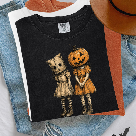 Spooky Season Halloween Comfort Colors T-Shirt | Pumpkin & Sack Head Vintage Halloween Tee