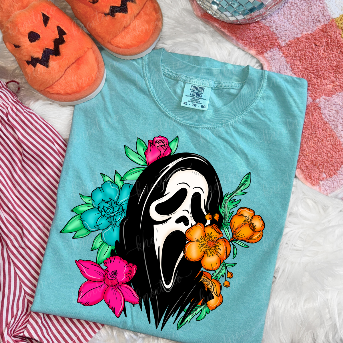 Ghostface Floral Halloween Comfort Colors Shirt | Colorful Spooky Season Horror Tee