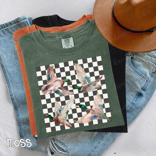 Mallard Duck Comfort Colors® T-Shirt or Gildan® Softstyle® Sweatshirt | Checkered Waterfowl Graphic