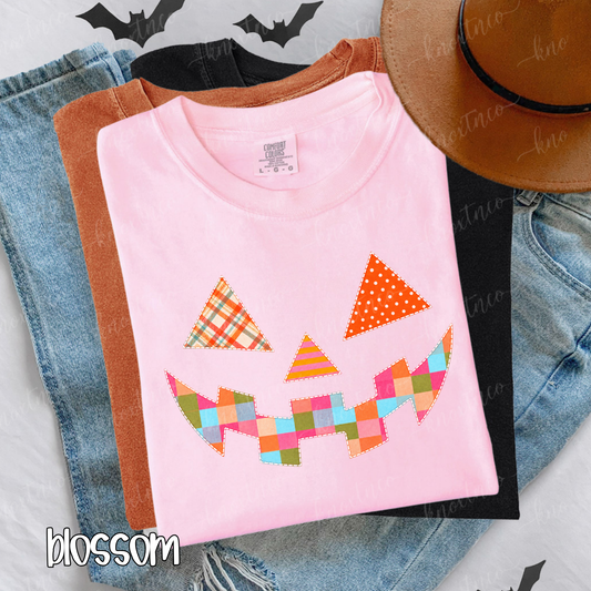 Quilt-Look Jack O’ Lantern Comfort Colors® T-Shirt | Patchwork Pumpkin Halloween Fall Tee