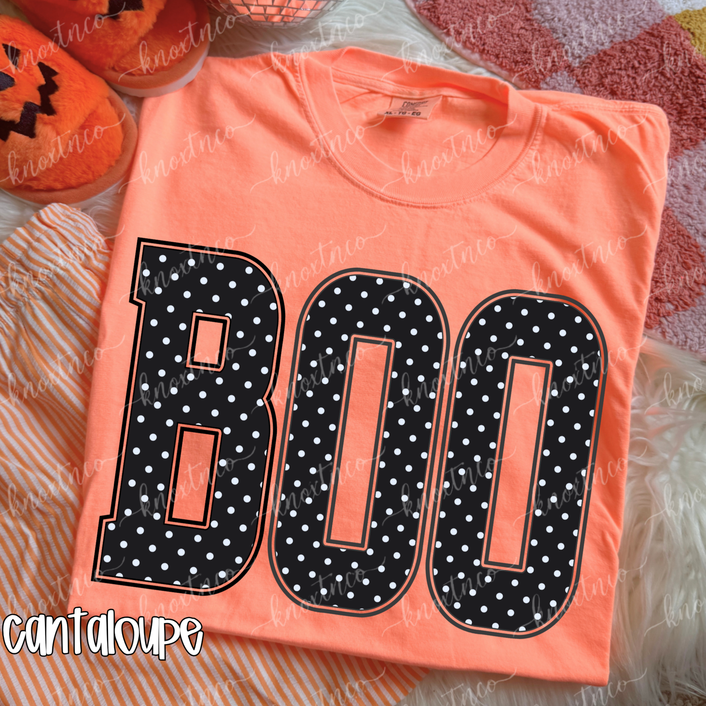 BOO Halloween Comfort Colors T-Shirt | Polka Dot Spooky Season Graphic Tee