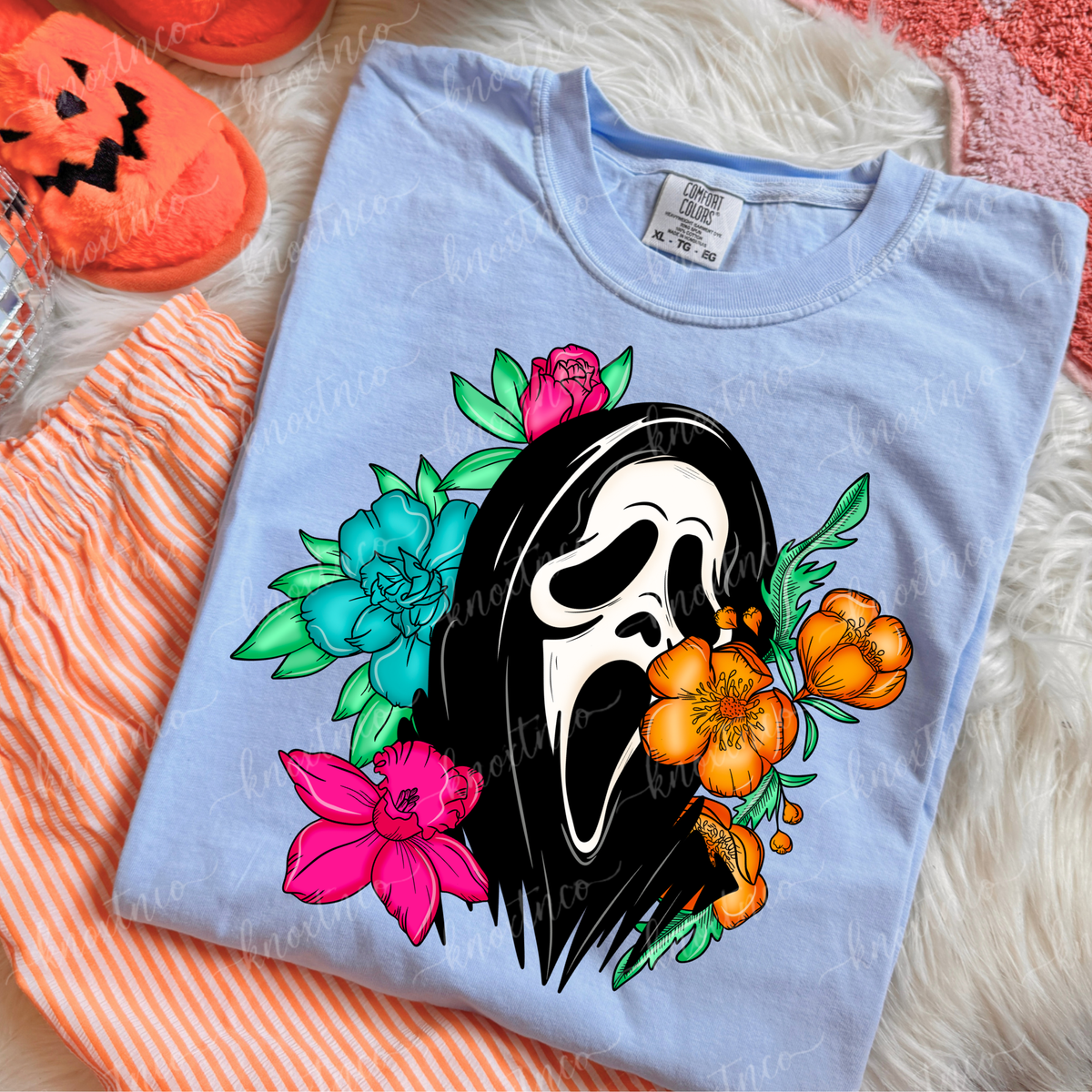 Ghostface Floral Halloween Comfort Colors Shirt | Colorful Spooky Season Horror Tee