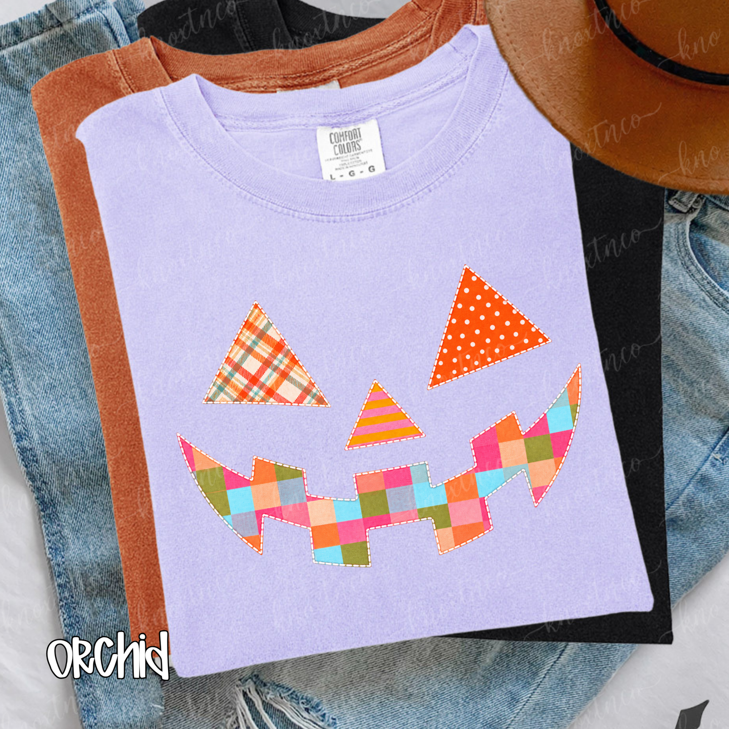 Quilt-Look Jack O’ Lantern Comfort Colors® T-Shirt | Patchwork Pumpkin Halloween Fall Tee