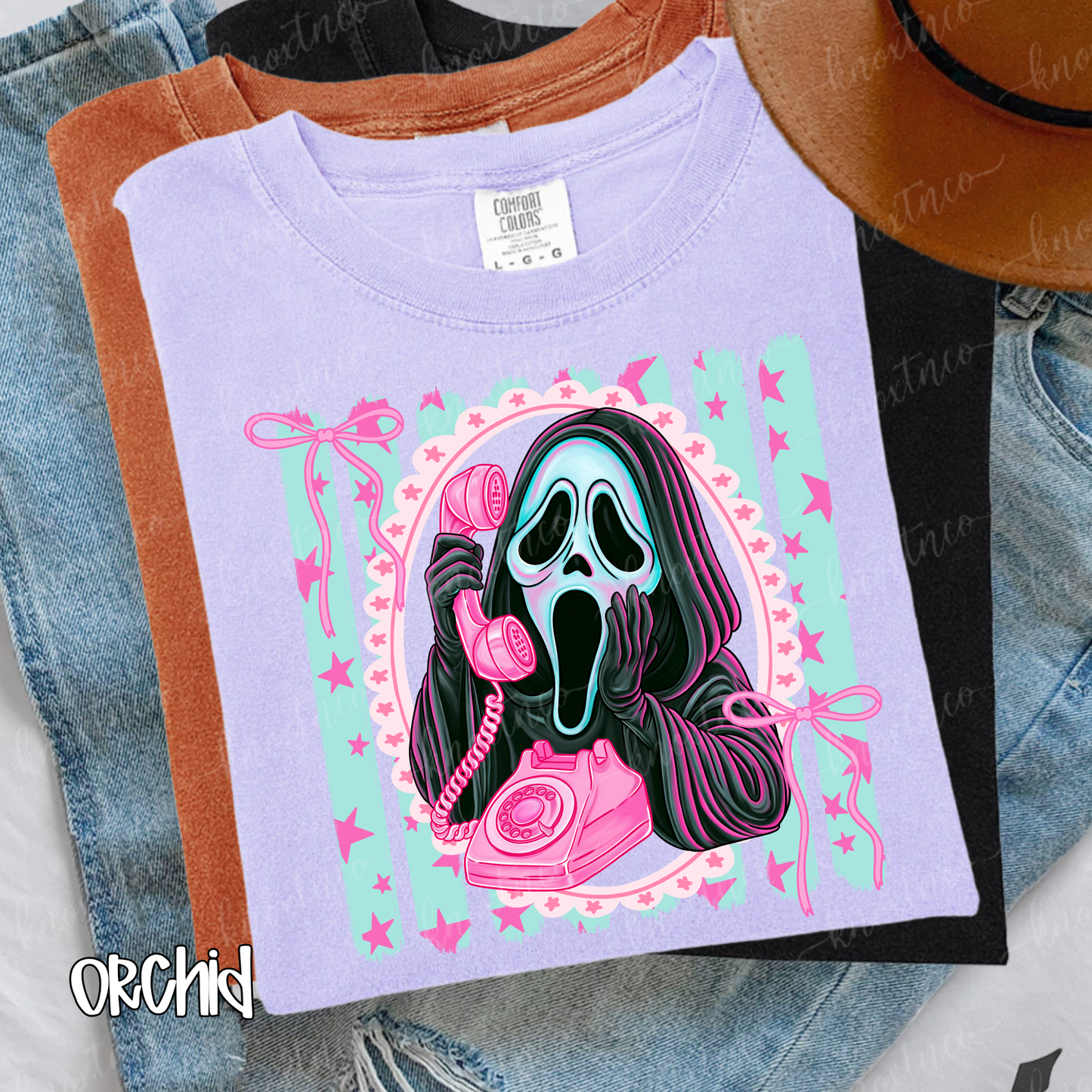 Ghostface Pink Telephone Tee – Comfort Colors Pastel Horror Shirt
