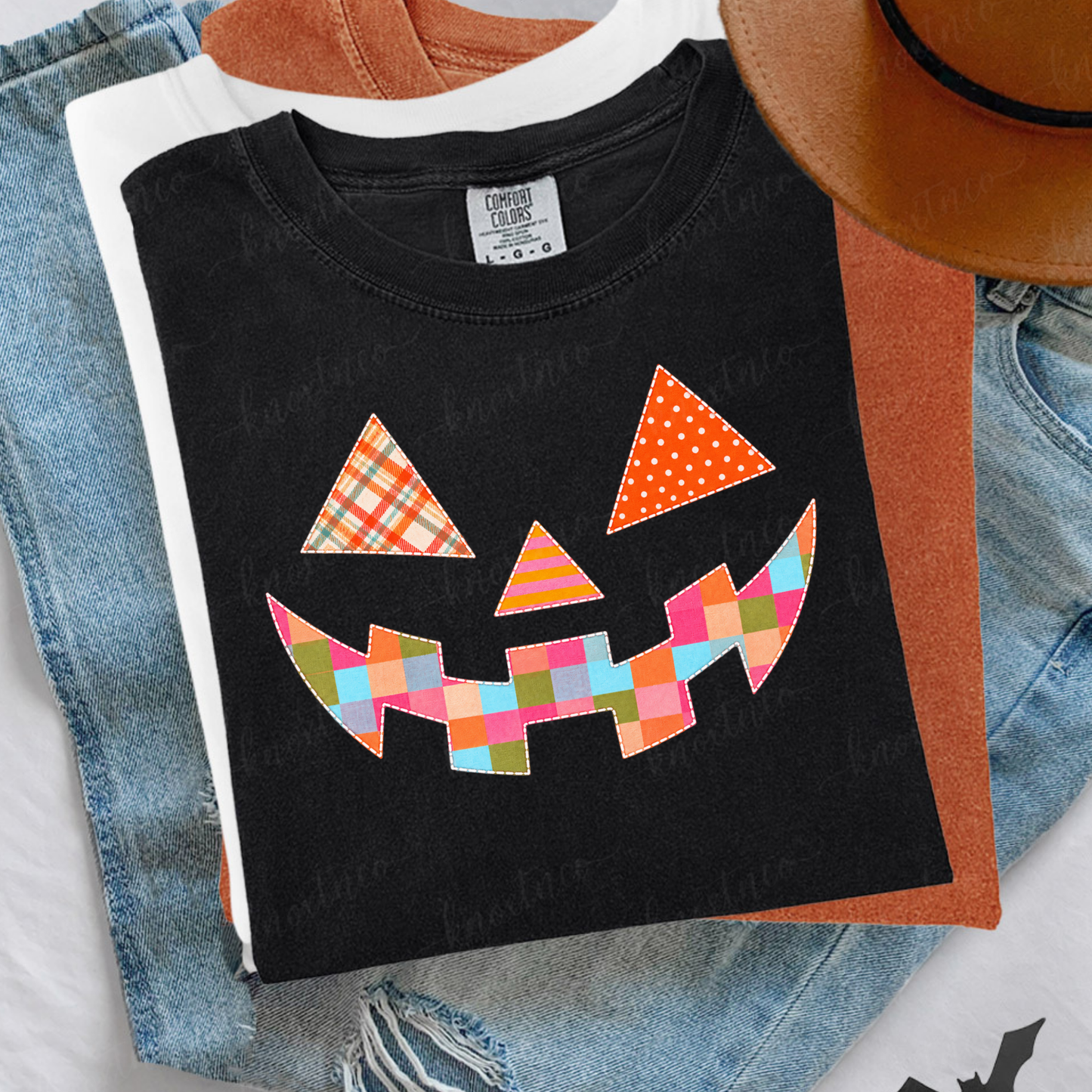 Quilt-Look Jack O’ Lantern Comfort Colors® T-Shirt | Patchwork Pumpkin Halloween Fall Tee