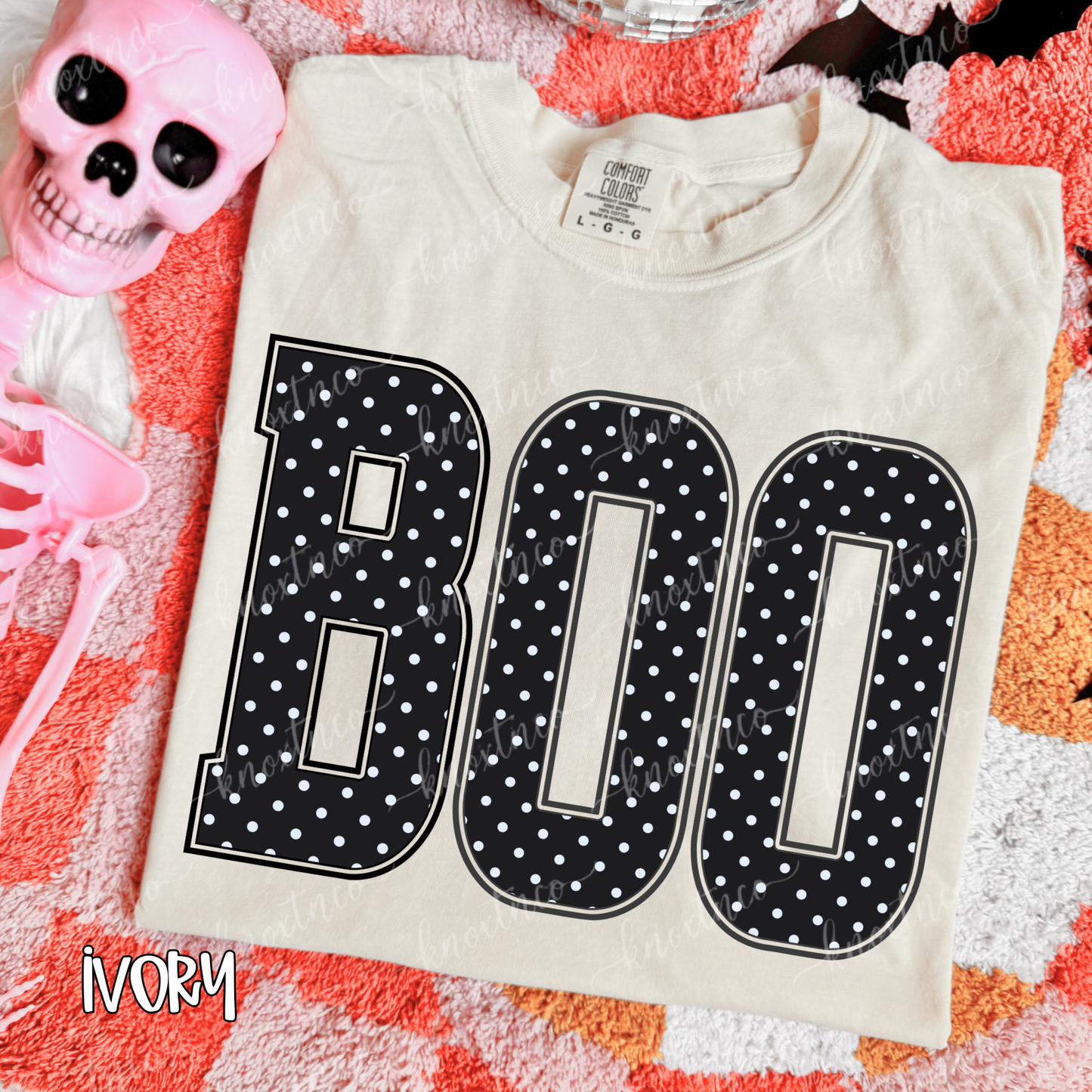 BOO Halloween Comfort Colors T-Shirt | Polka Dot Spooky Season Graphic Tee