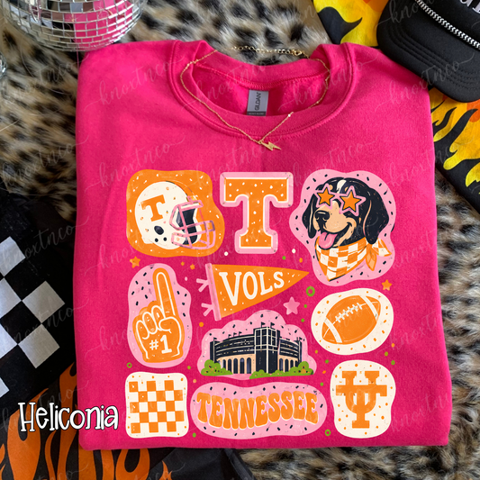 Retro Tennessee Game Day Collage Shirt & Sweatshirt | Go Big Orange Fan Apparel Pink UT Shirt Small to 3X