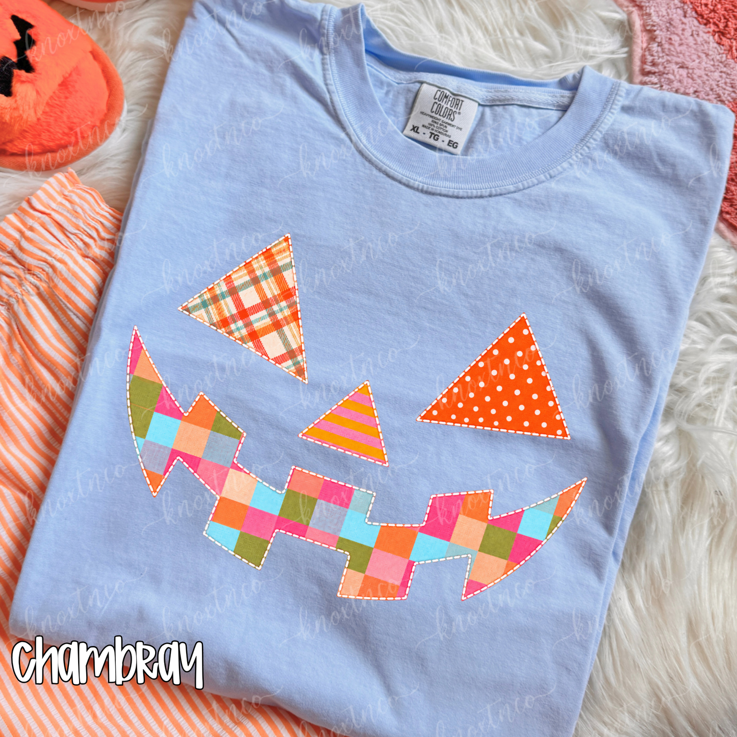 Quilt-Look Jack O’ Lantern Comfort Colors® T-Shirt | Patchwork Pumpkin Halloween Fall Tee