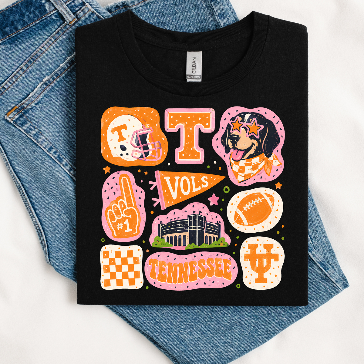 Retro Tennessee Game Day Collage Shirt & Sweatshirt | Go Big Orange Fan Apparel Pink UT Shirt Small to 3X