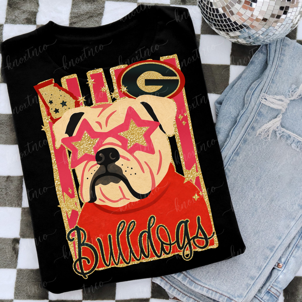 Georgia Shirt, Football T-Shirt or Sweatshirt, Bulldog Shirt or Sweatshirt Gameday Apparel, Glitter Look Game Day Tee